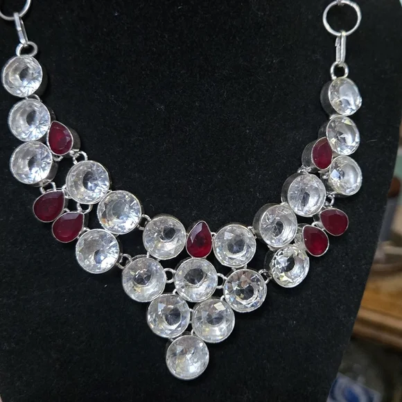 Quarts & garnet sterling silver bib necklace - Picture 7 of 12